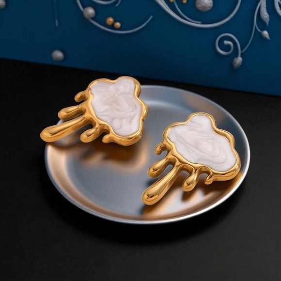 🆕️ Modern Gold Drip Necklace Earrings Set 18K Plated Stainless Steel Gift Ready - Picture 8 of 16